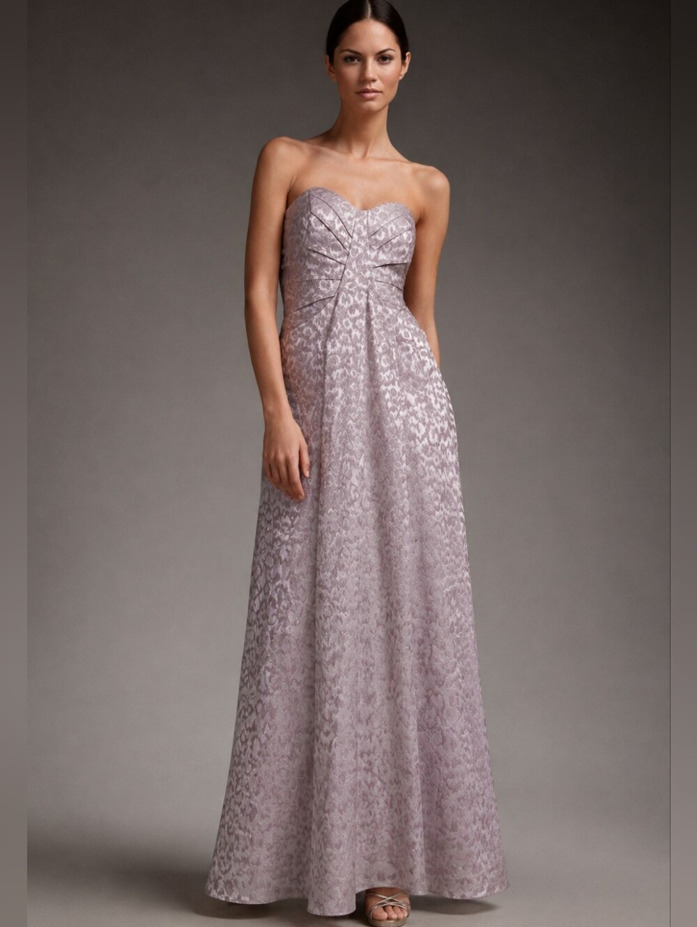 David Meister Strapless Quilted Maxi Lilac Evening Dress Sz 4 Formal